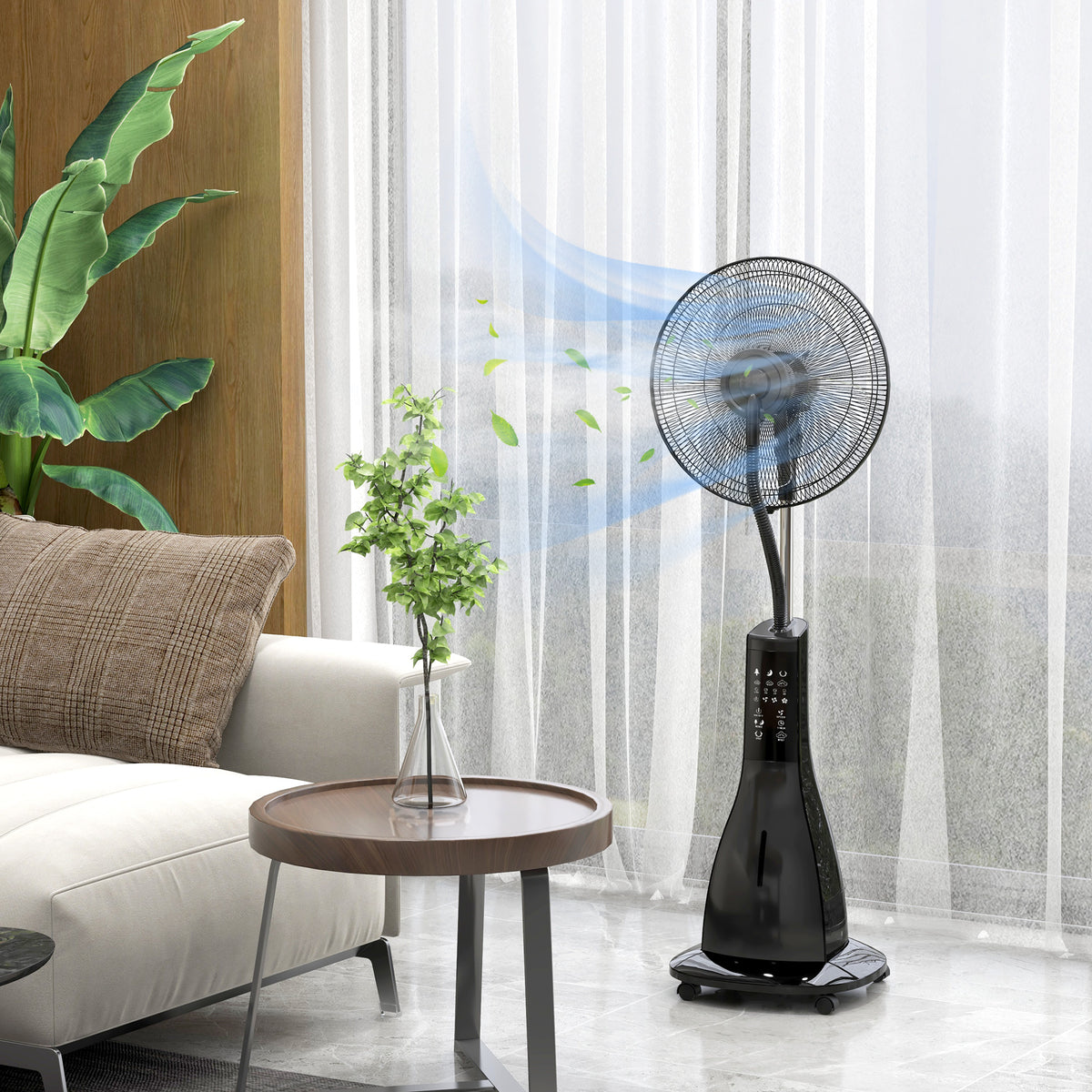 Ventoinha Nebulizadora Ventoinha de Pé com Nebulizador 90 W Temporizador Depósito 3L Controlo Remoto 3 Velocidades 5 Pás e Ecrã LED Preto — foto 2