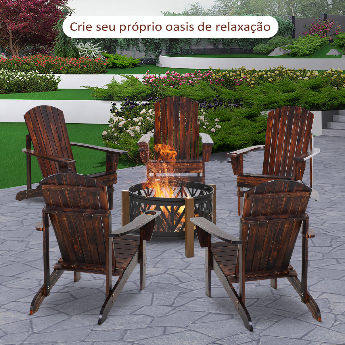 Cadeira Adirondack de Madeira Cadeira de Jardim com Apoio para os Braços Encosto Alto para Terraço Balcão Exterior 72,5x97x96cm Marrom — foto 8