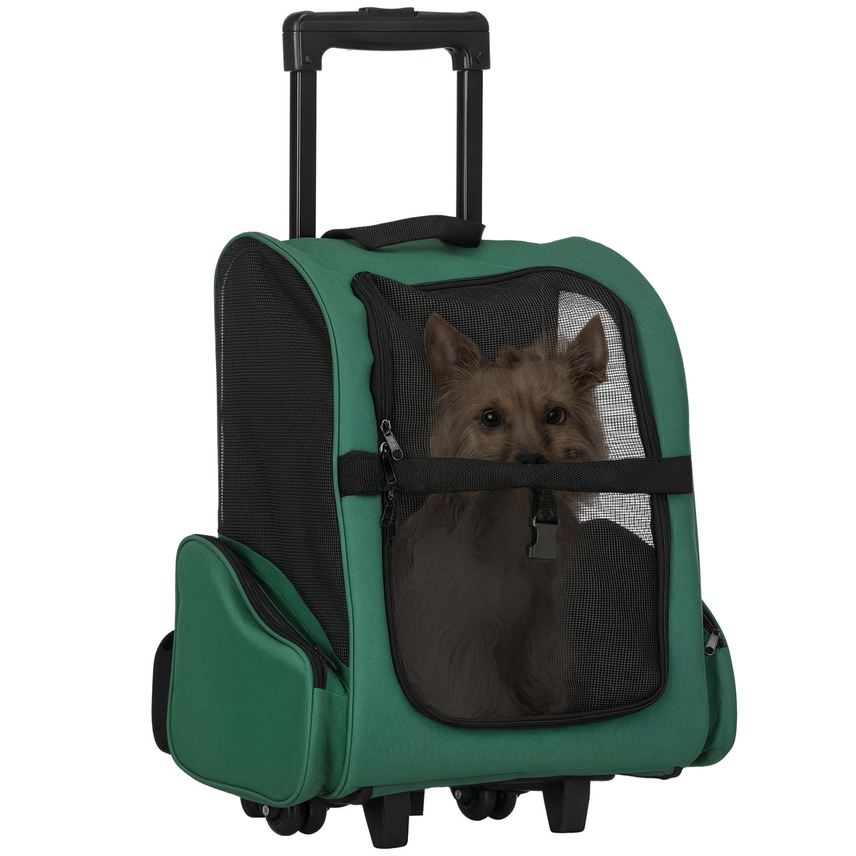Transportadora 2 em 1 para Animais de Estimação Mochila ou Carrinho de Viagem para Cães e Gatos com 2 Rodas Alça Retrátil de Alumínio e Bolso de Armazenamento 42x25x55cm Verde — foto 1