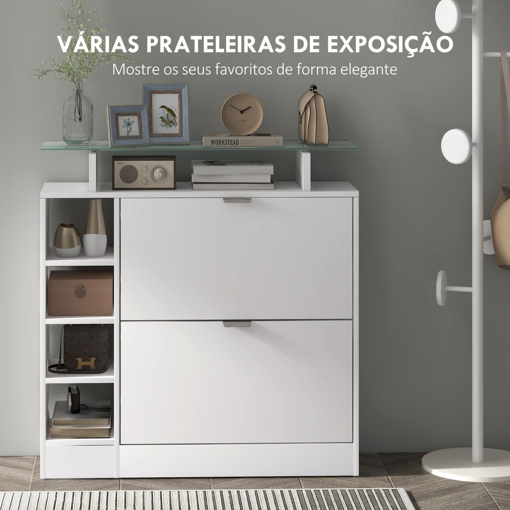 Sapateiro Moderno Sapateiro de Entrada Hall com Gavetas Basculantes, Prateleiras Ajustáveis e Prateleiras Abertas para 12 Pares de Sapatos Sapateiro Estreito para Corredor 89x25x92 cm Branco — foto 5