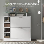 Sapateiro Moderno Sapateiro de Entrada Hall com Gavetas Basculantes, Prateleiras Ajustáveis e Prateleiras Abertas para 12 Pares de Sapatos Sapateiro Estreito para Corredor 89x25x92 cm Branco — foto 5