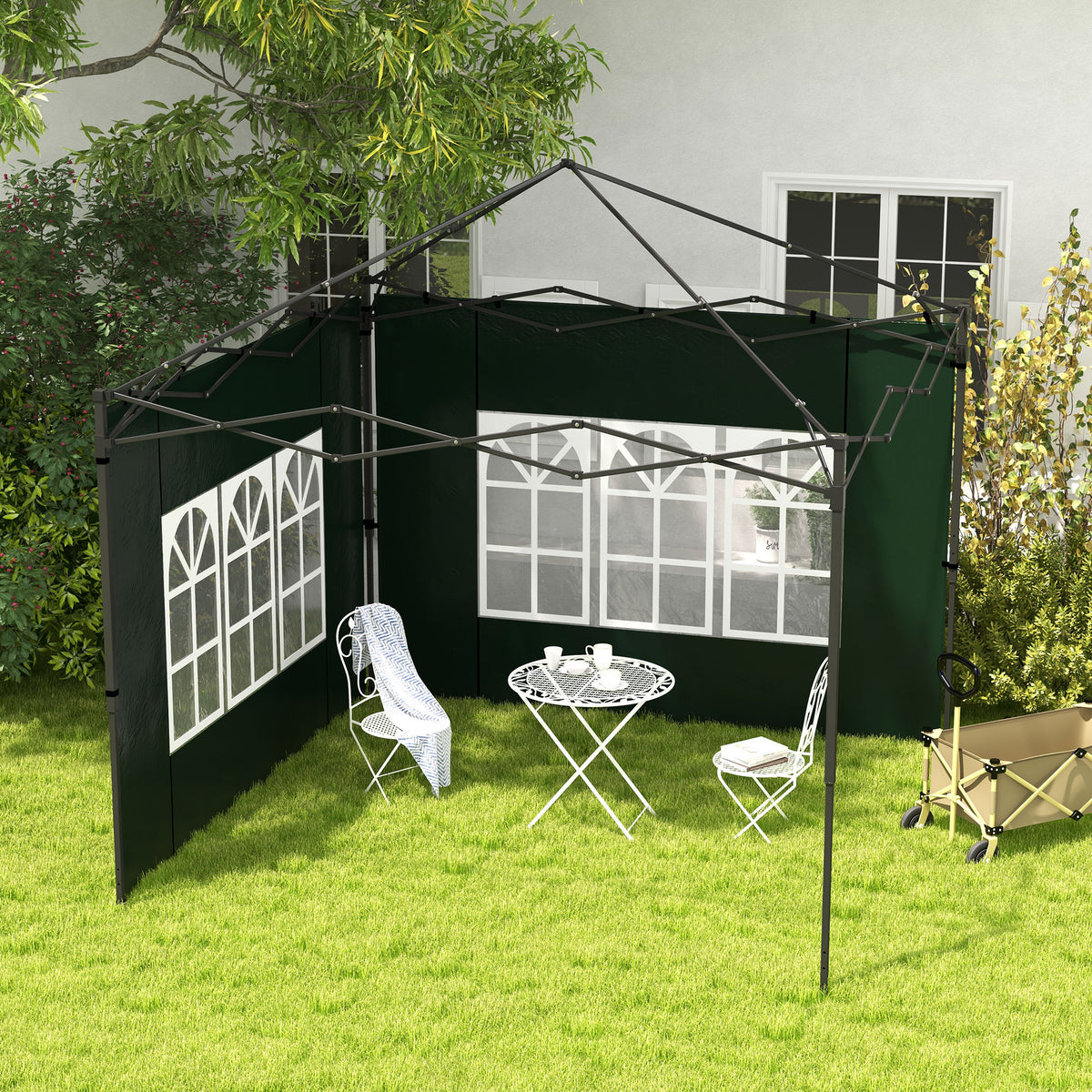 Conjunto de 2 Paredes Laterais para Tendas de 3x3m e 3x6m Paredes Laterais para Tendas com Janelas Transparentes 293x193cm Verde Escuro — foto 2
