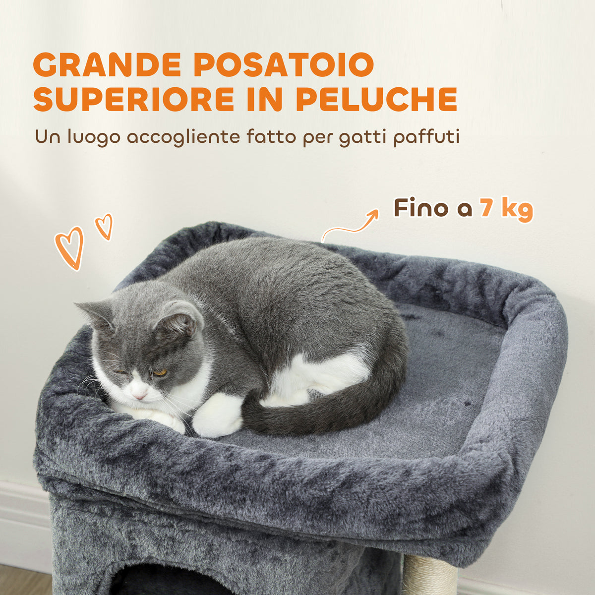 Arranhador para Gatos 66 cm Torre para Gatos com Cama 2 Cavernas Poste de Sisal e Bola para Brincar Cinzento Escuro — foto 4