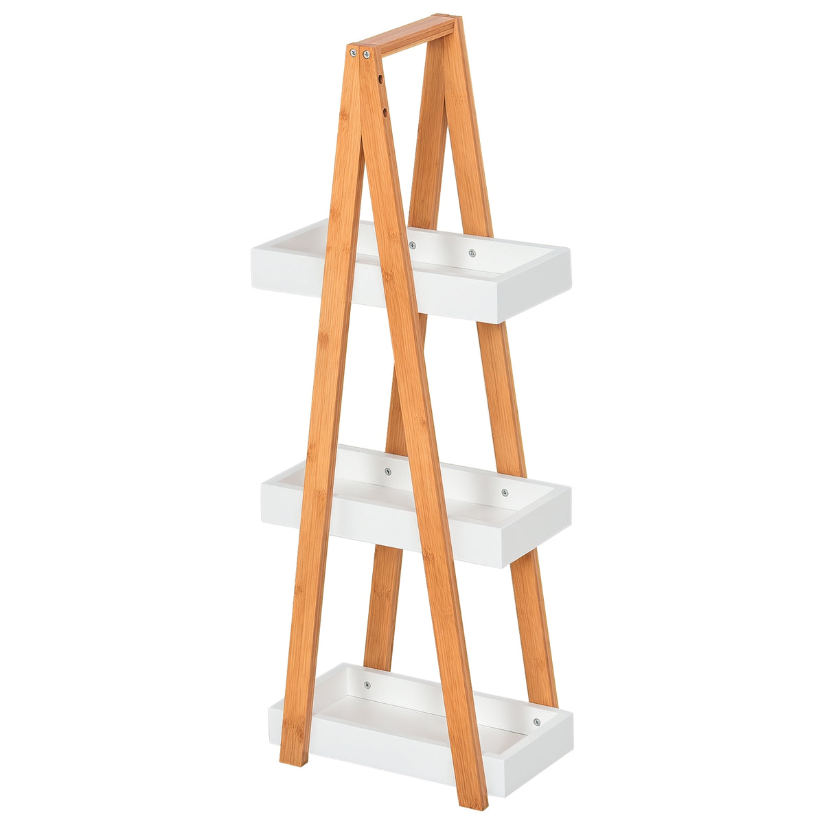 Estante de Bambú para Casa de Banho com 3 Prateleiras de Armazenamento Móvel Organizador para Cozinha Sala de Estar Lavanderia 30x18x81cm Madeira e Branco — foto 1