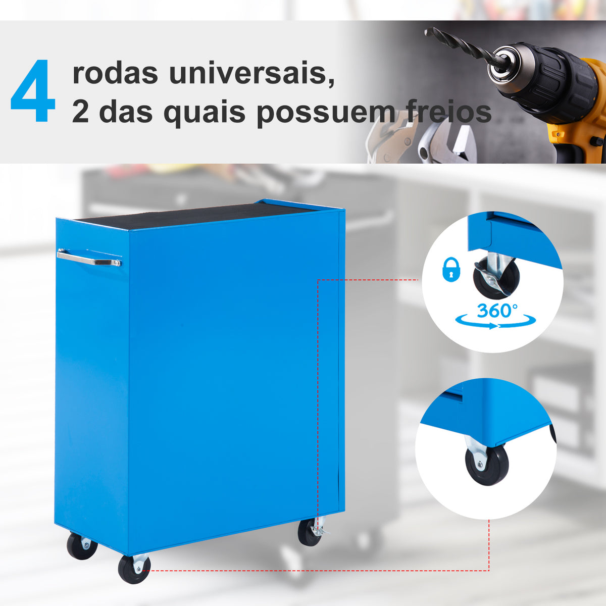 Carrinho de Ferramentas para Oficina com Rodas e 5 Gavetas Carrinho de Ferramentas com Fechadura e Alça Lateral 61,5x33x85 cm Azul — foto 5