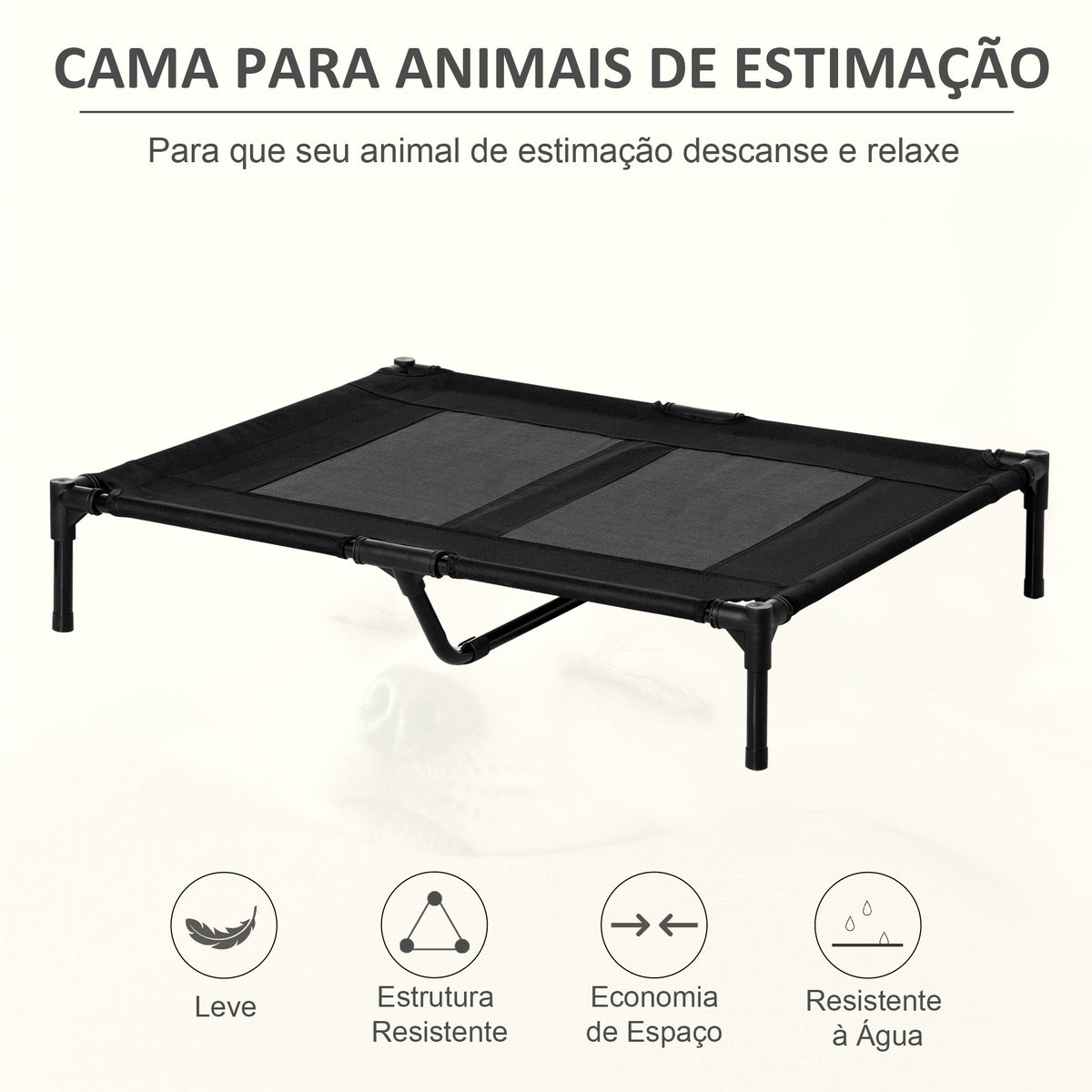 Cama Elevada para Cães Cama de Animais de Estimação com Malha Transpirável e Tecido Oxford para Exterior Interior Jardim Terraço 92x76x18 cm Preto — foto 4