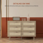 Cómoda com 6 Gavetas e Frontal de Vime Pés de Madeira Estilo Bohemio 110x40x75 cm Madeira — foto 5