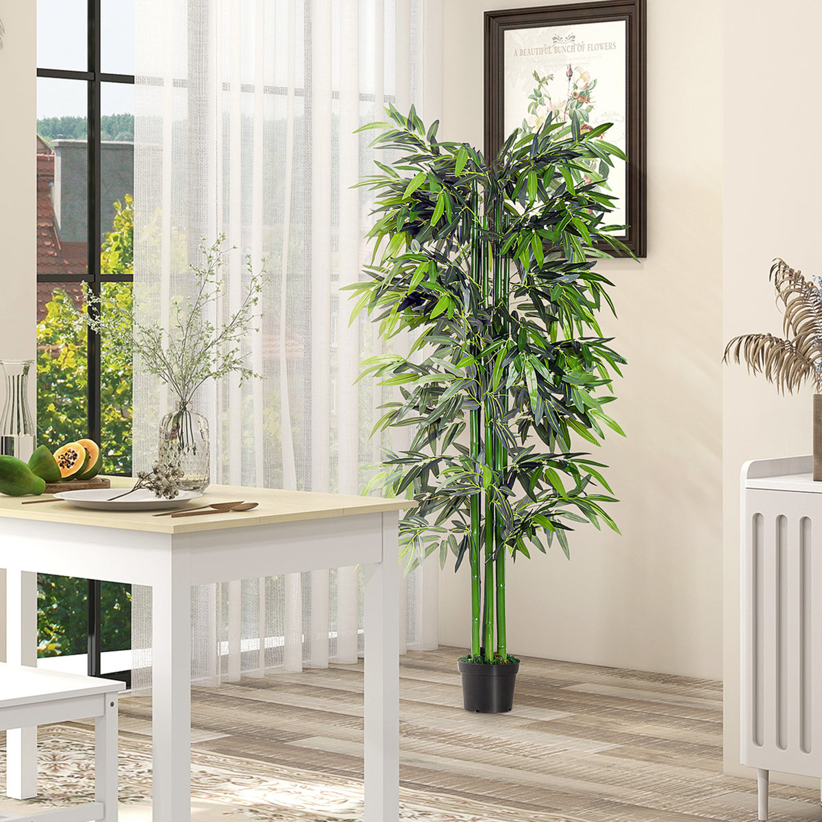 Bambú Artificial 180cm com Ramos Realistas Planta Sintética Decorativa com Vaso para Sala de Estar Escritório Ø20x180cm Verde — foto 8