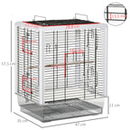 Gaiola para Passáros Gaiola com Teto com Abertura 2 Comedouros 2 Poleiros Bandeja Removível Acrílica e Alça de Transporte para Periquitos Canario 47x35x57,5cm Branco e Preto — foto 3