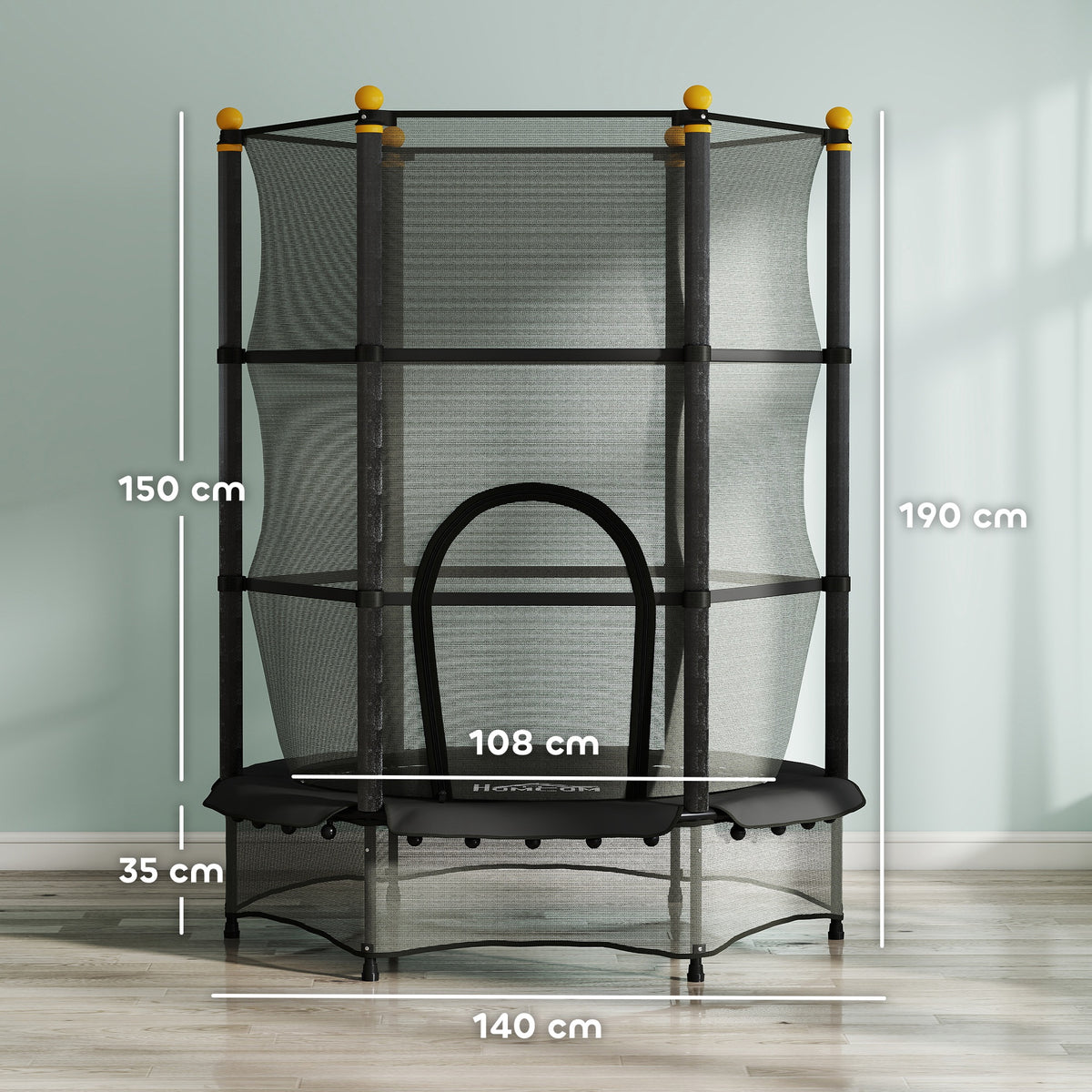 Trampolim para Crianças acima de 3 Anos Cama Elástica Infantil com Rede de Segurança e Estrutura de Aço para Interiores e Exteriores Carga 50kg Ø140x190 cm Preto — foto 3
