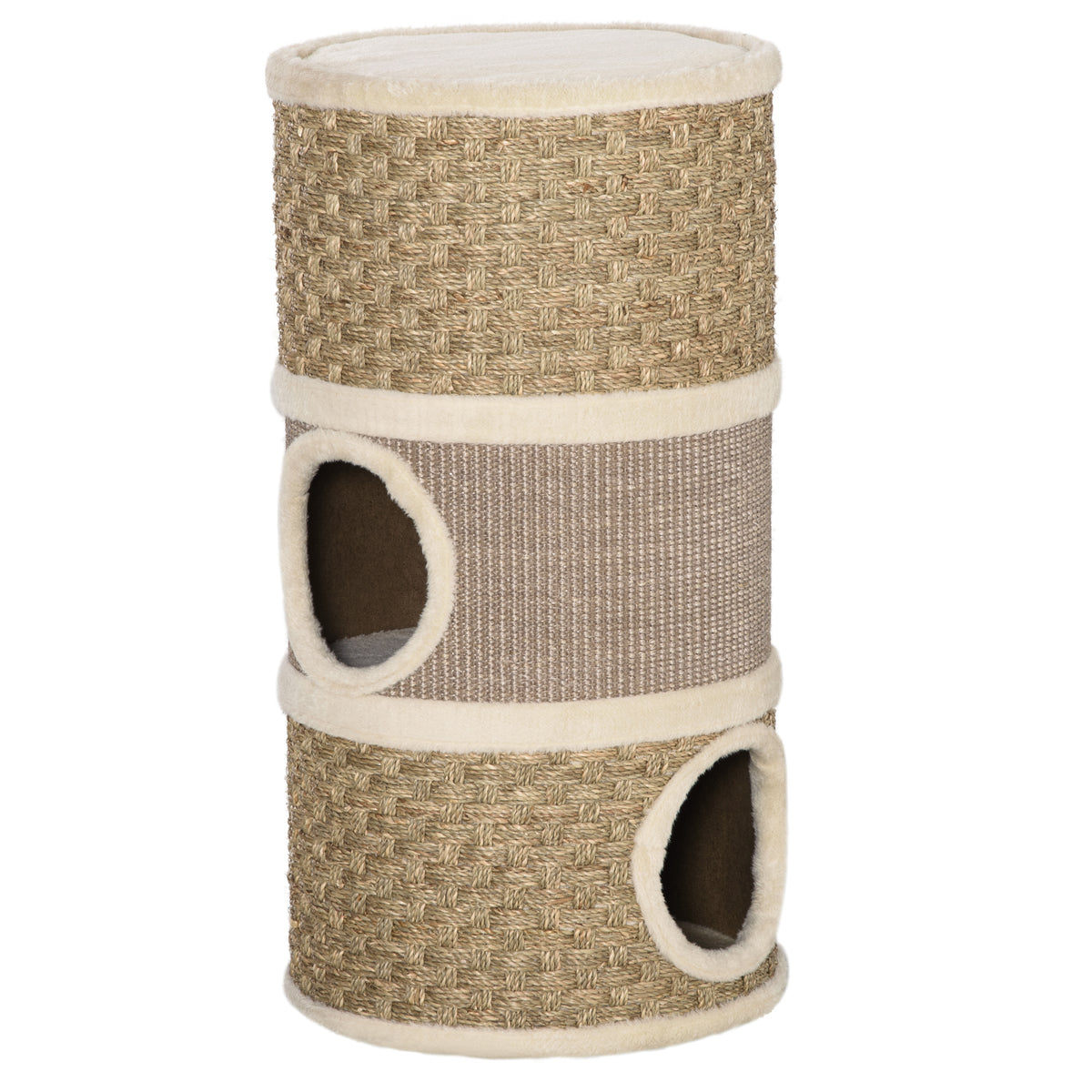 Torre Arranhadora para Gatos de 3 Níveis, Altura 70 cm, Cama para Gatos com Sisal, Móvel Arranhador, Ø37,5x70 cm, Caqui e Castanho — foto 1
