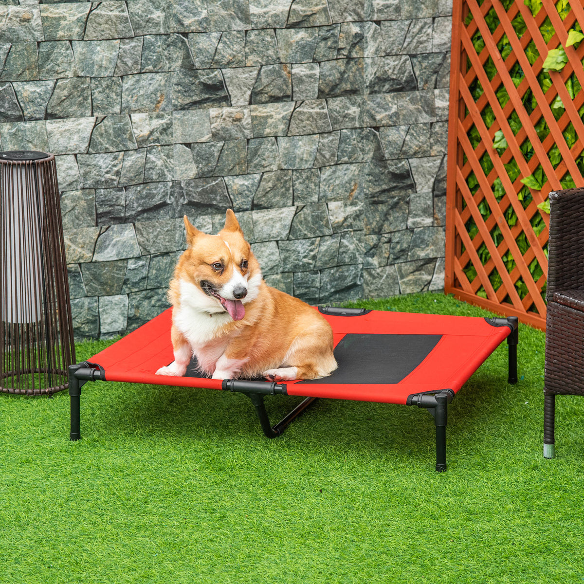 Cama Elevada para Cães Cama de Animais de Estimação com Malha Transpirável e Tecido Oxford para Exterior Interior Ar Livre Jardim Terraço 91,5x76,2x18cm Vermelho — foto 2