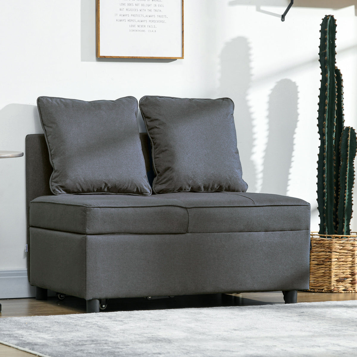 Sofá Cama 3 em 1 Sofá de 2 Lugares com Encosto Ajustável Sofá Cama Individual com Almofadas para Dormitório Sala de Estar 65x98x69 cm Cinzento — foto 2