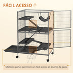 Gaiola para Roedores 80x52x128 cm Casa de 4 Alturas com Rampas Suspensa Rede Bandeja Removível Rodas Portas Cinza Prateado — foto 7