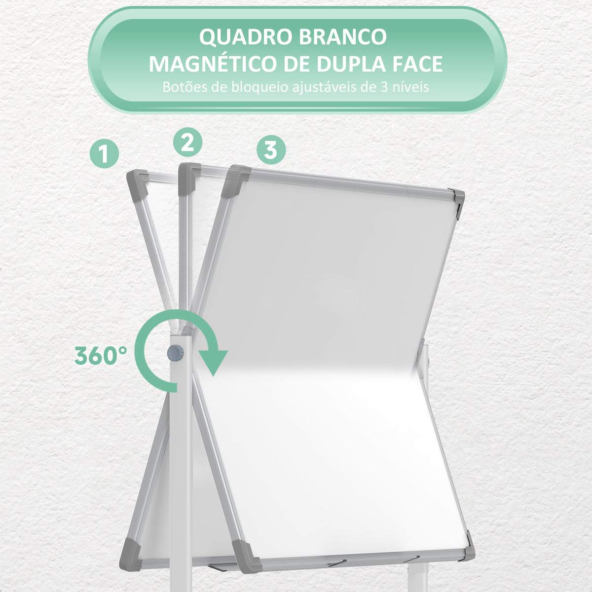 Quadro Magnético de Dupla Face 120x90 cm Quadro Branco Giratório com Suporte Ímanes Marcadores e Apagador para Escritório Sala de Aula Branco — foto 4