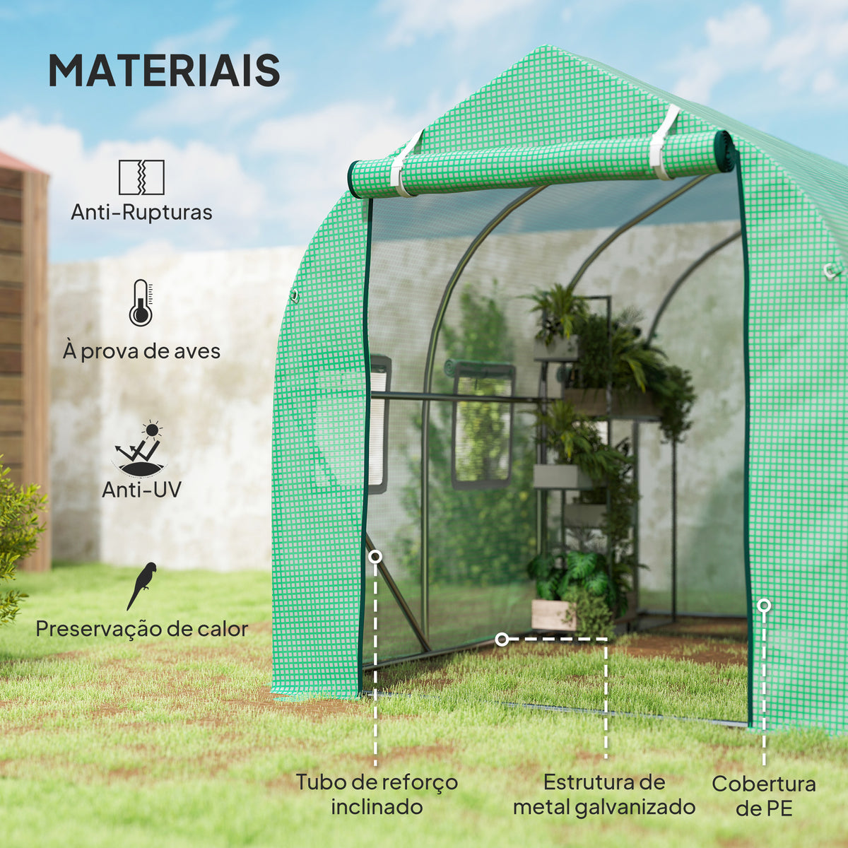 Estufa tipo Túnel 3x2x2 m Estufa de Exterior com 6 Janelas de Malha e Porta Estufa de Cultivos para Pátio Jardim Verde — foto 4