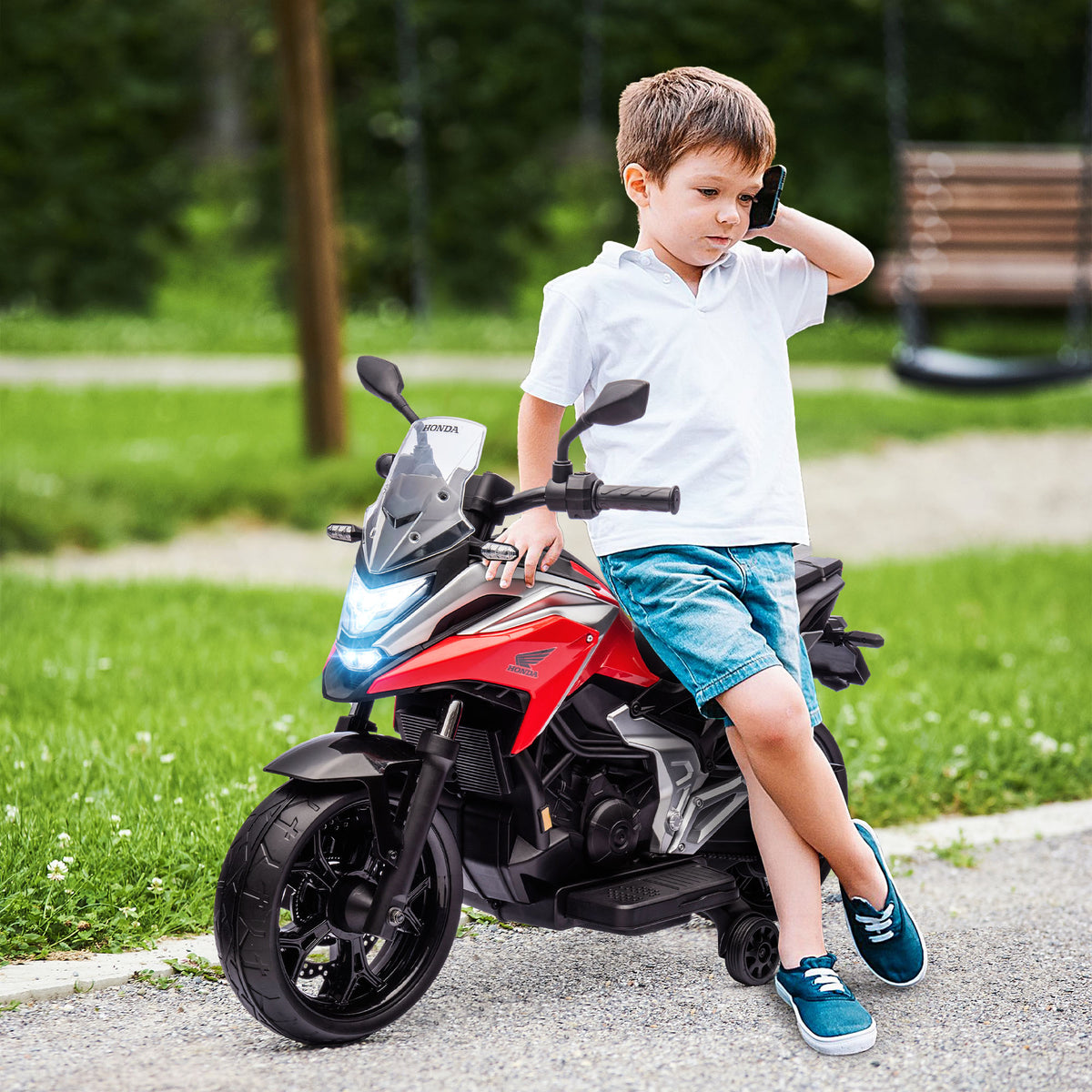 Moto Elétrica para Crianças de 3-6 Anos com Licença Honda Motocicleta de Bateria 12V com USB MP3 Luz LED Moto para Crianças com Velocidade 3 km/h Carga 30 kg Vermelho — foto 2