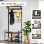Móvel Cabide de Entrada com 3 Prateleiras 9 Ganchos Armário de Entrada com Cabides de Estilo Industrial 84x34,5x180cm Marrom e Preto — foto 6