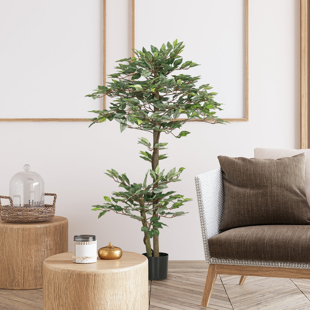 Planta Artificial Ficus 150 cm Planta Artificial com 1008 Folhas Musgo e Vaso Planta Artificial Decorativa para Interior e Exterior Casa Sala de Estar Escritório Verde — foto 4