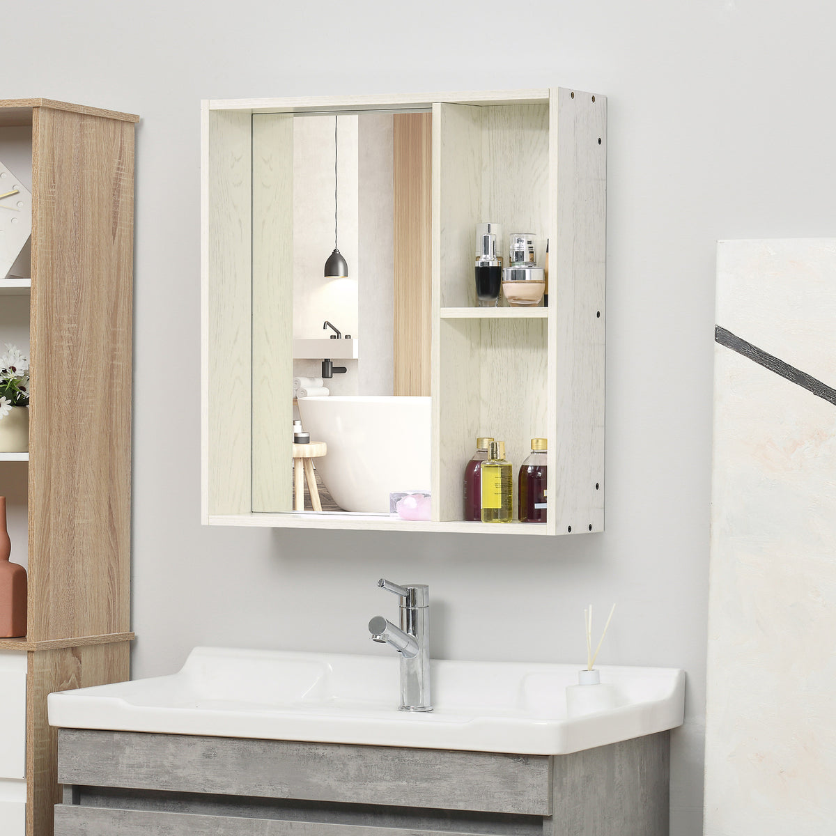 Armário de Casa de Banho com Espelho Armário com Espelho para Casa de Banho Móvel para Casa de Banho Estilo Moderno 63x15x65 cm Branco — foto 2