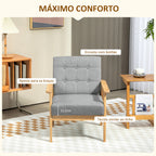 Poltrona Sala de Estar Estofada em Linho Poltrona com Apoio para os Braços e Estrutura de Madeira de Borracha Poltrona para Dormitório Sala de Estar Carga 130 kg 64x75x76 cm Cinza Claro — foto 4