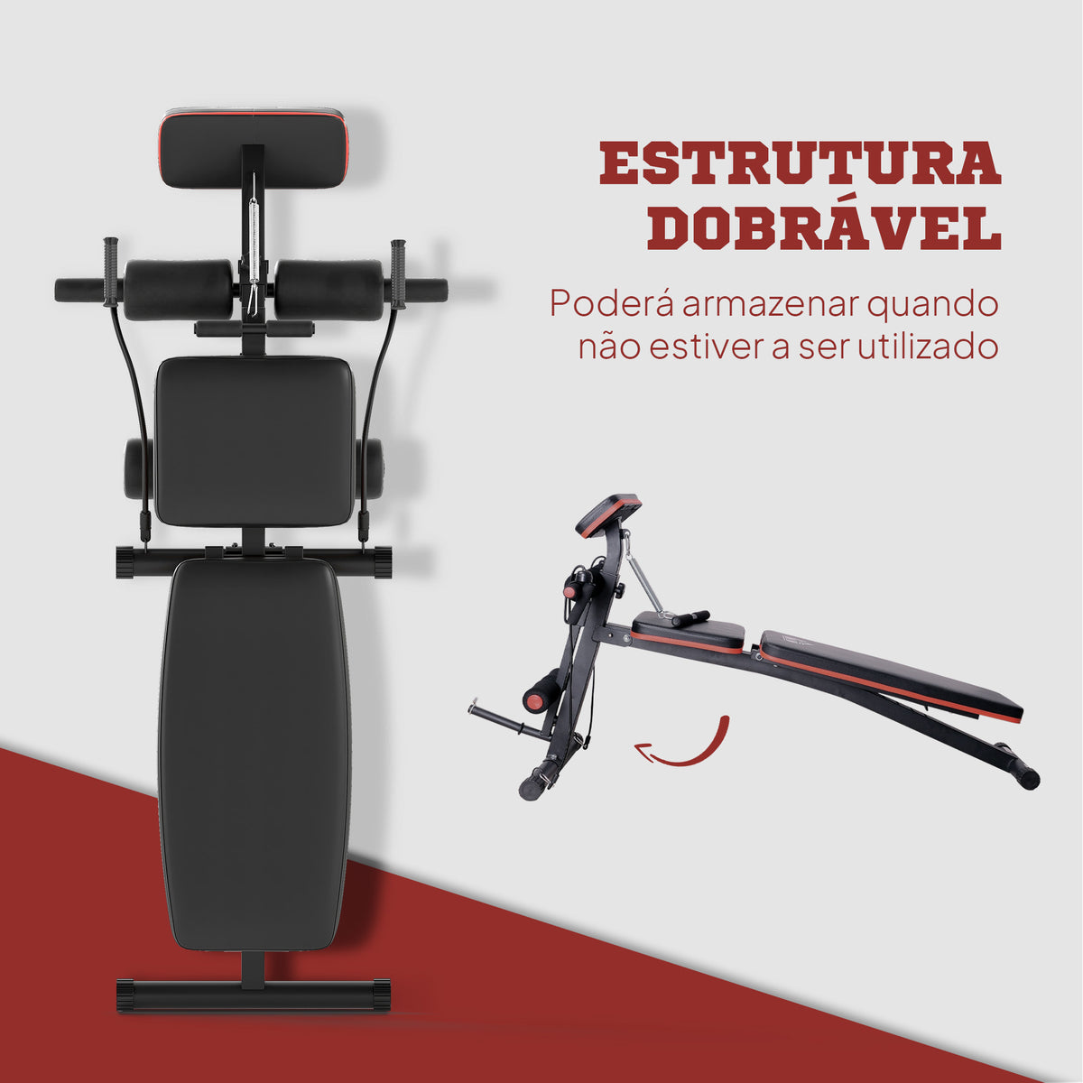 Banco de Musculação com Encosto Ajustável em 7 Posições Extensão de Pernas Apoio para Bíceps e Banda de Resistência para Treino Completo em Casa 54x160x106cm Preto e Vermelho — foto 5