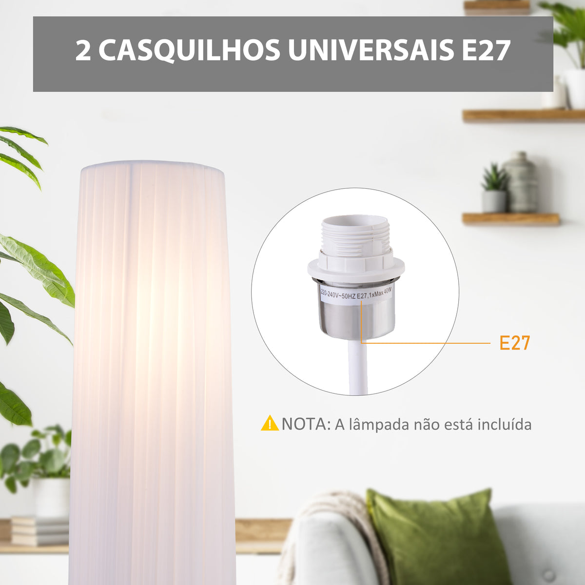 Candeeiro de Pé Moderno para Dormitório Sala de Estar com Interruptor de Pé e Base de Aço Inoxidável Ø15x120 cm Branco — foto 4