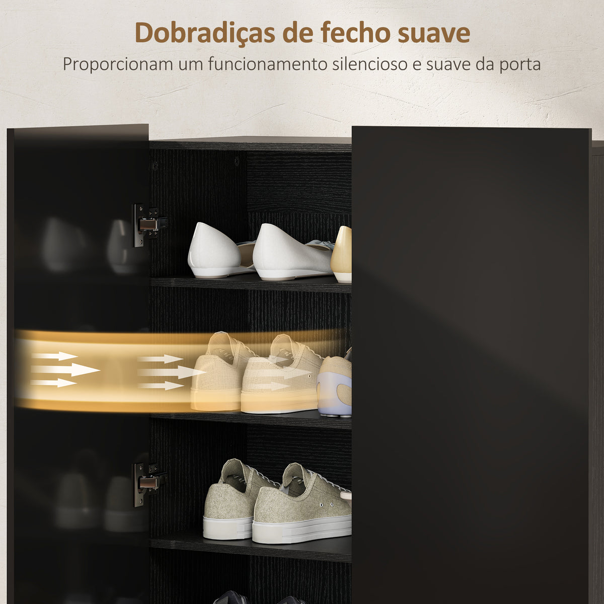 Sapateira de 2 Portas com Fecho Suave Sapateira para Entrada com Prateleiras Ajustáveis Orifícios de Ventilação para 20 Pares de Sapatos 72x34,5x103 cm Preto — foto 5