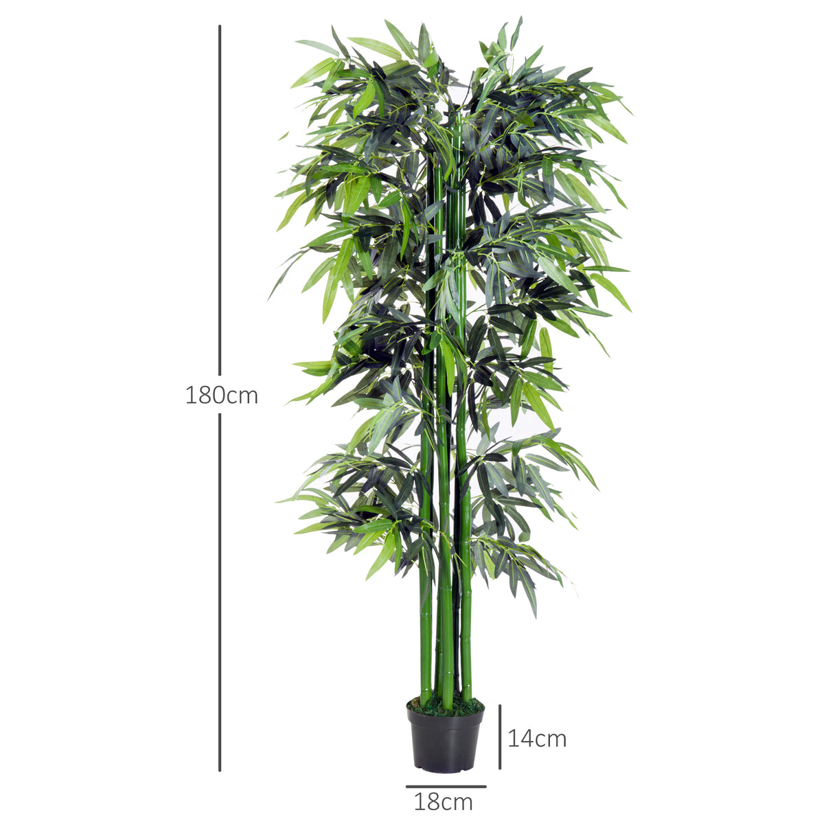 Bambú Artificial 180cm com Ramos Realistas Planta Sintética Decorativa com Vaso para Sala de Estar Escritório Ø20x180cm Verde — foto 3