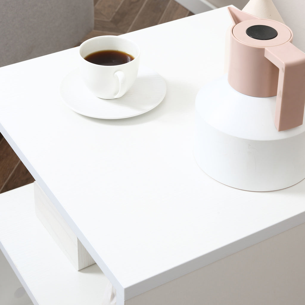 Mesa de Centro Mesa Auxiliar de Sala de Estar com Forma de S Compartimentos Abertos 2 Níveis Desenho Elegante 50x50x50cm Branco — foto 7