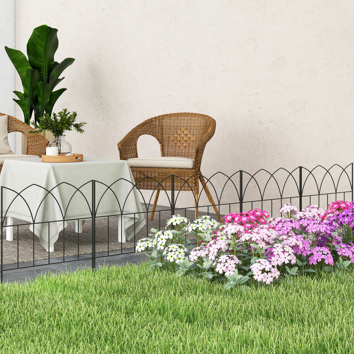Cercas de Jardim 205x45,5 cm Conjunto de 5 Cercas Decorativas para Jardim de Metal Combinação Livre Barreira para Animais para Terraço Pátio Relva Preto — foto 2