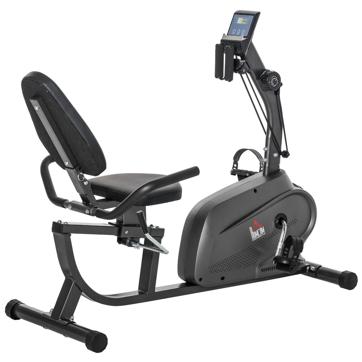 Bicicleta Estática com Encosto 8 Níveis de Resistência Bicicleta Estática Reclinada com Banco Ajustável Ecrã LCD e Suporte para Telemóvel para Treinos de Recuperação 121-142x62x101 cm Preto — foto 1