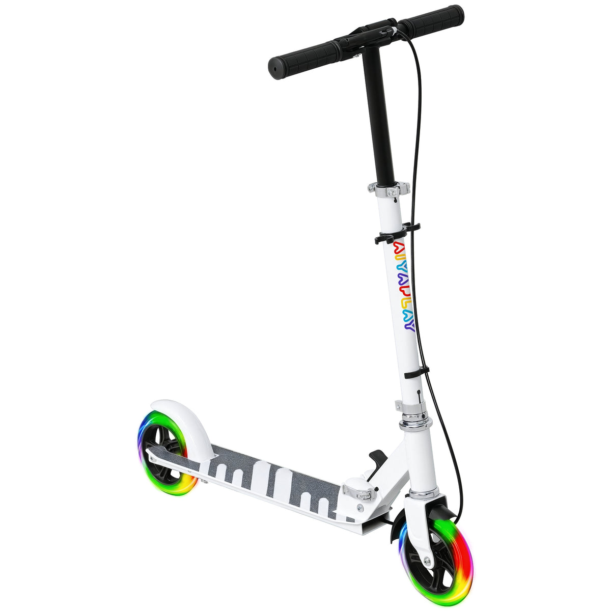 Trotinete Dobrável para Crianças de 3-8 Anos Trotinete Infantil de 2 Rodas com Luzes LED Guiador com 4 Alturas Ajustáveis Travão Traseiro e de Mão 73x36x73-89 cm Branco — foto 1