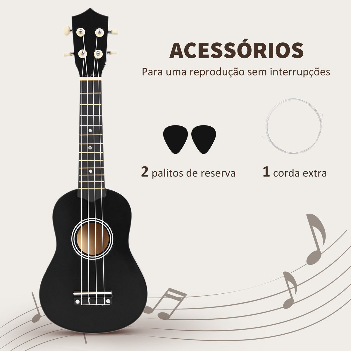 Ukelele 21 Polegadas Ukelele Soprano para Principiantes Ukelele apto para Concerto com Cordas de Nylon Material Madeira 53x17,5x6,2 cm Preto — foto 6