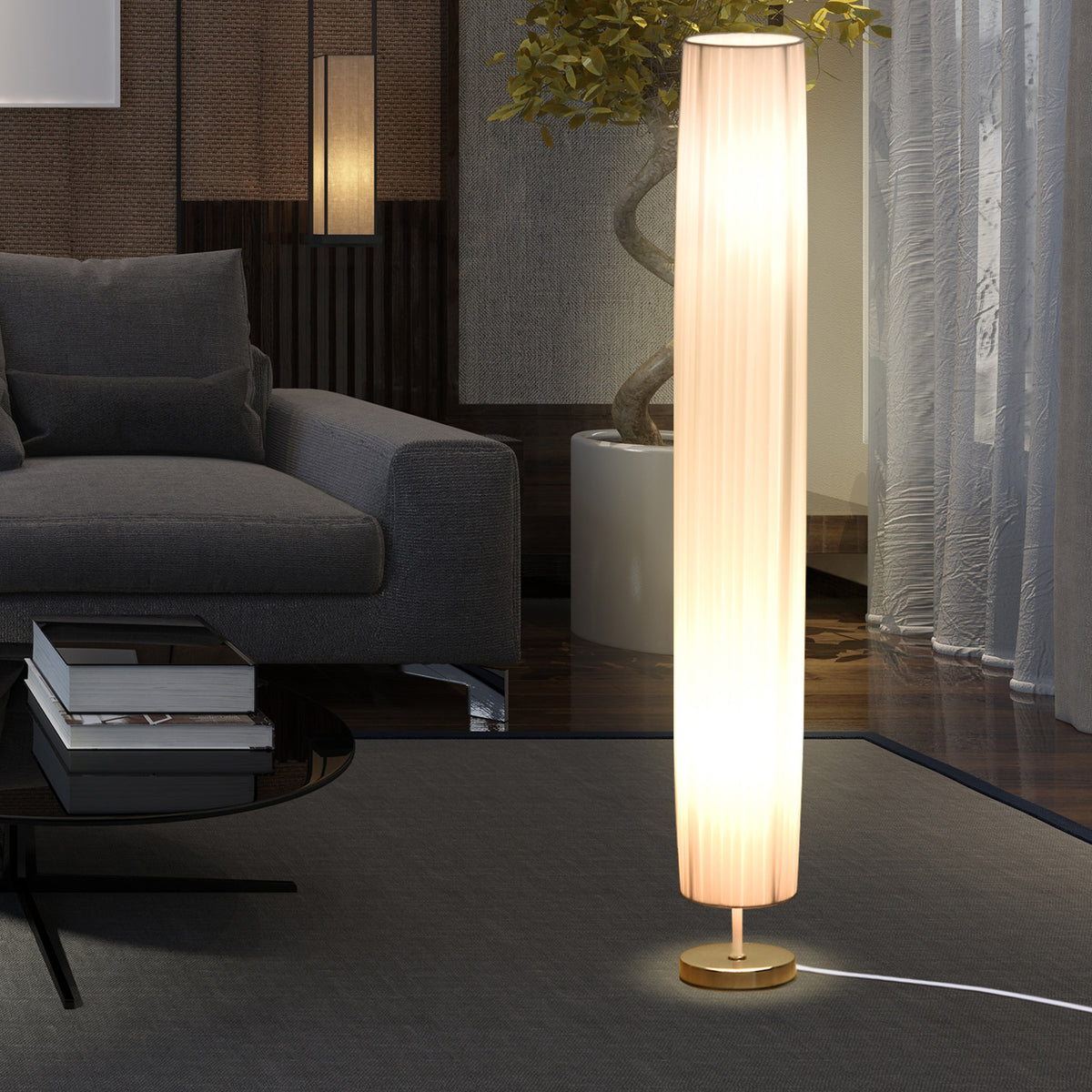 Candeeiro de Pé Moderno para Dormitório Sala de Estar com Interruptor de Pé e Base de Aço Inoxidável Ø15x120 cm Branco — foto 7
