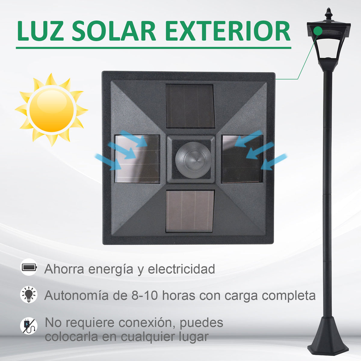Candeeiro Solar de Jardim com Proteção IP44 Luzes LED para Exterior Pátio Varanda 15x15x120 cm Preto — foto 5