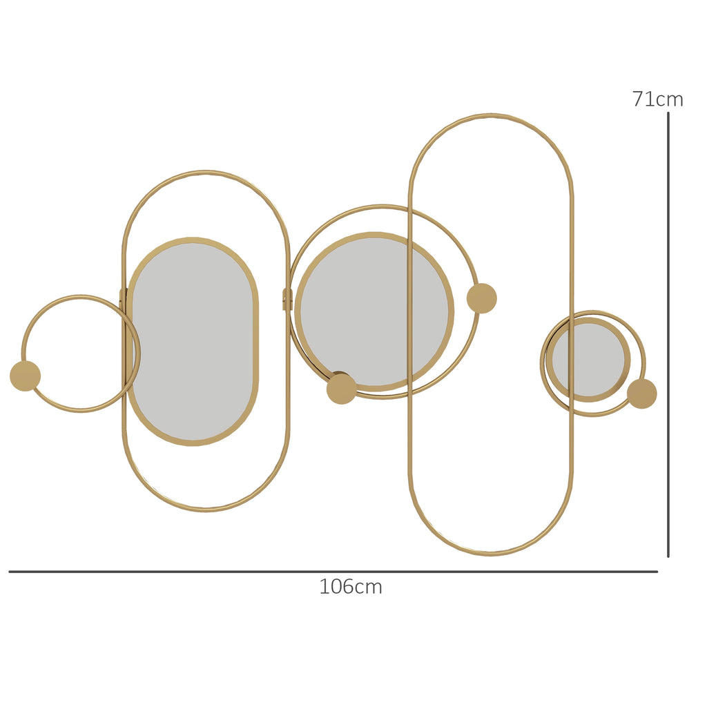 Cabide de Parede com 4 Ganchos e 3 Espelhos Decorativos para Pendurar Casacos Bolsas para Entrada Corredor 106x71 cm Dourado — foto 3