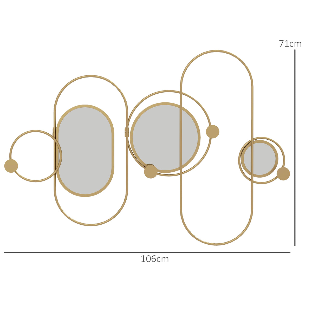 Cabide de Parede com 4 Ganchos e 3 Espelhos Decorativos para Pendurar Casacos Bolsas para Entrada Corredor 106x71 cm Dourado — foto 3
