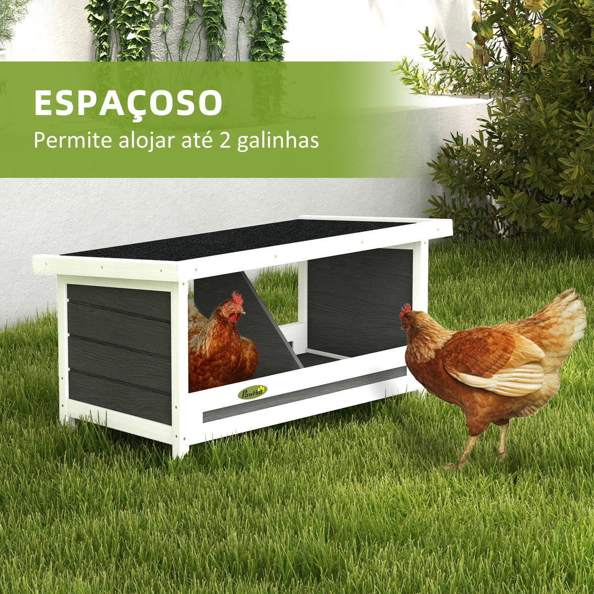 Ninho para Galinhas de Madeira Caixa Ninho para 2 Galinhas com 2 Compartimentos e Telhado Asfáltico para Interior e Exterior 66x37x34 cm Cinza — foto 4