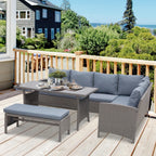 Conjunto de 4 Peças de Móveis e Vime com Almofadas Acolchoadas para Jardim Balcão Conjunto de Móveis de Exterior com 2 Sofás 1 Banco e 1 Mesa de Vidro Temperado Cinza — foto 2