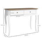 Mesa Consola Consola de Entrada com 2 Gavetas Estilo Francês para Corredor Dormitório Sala de Estar 100x35x76,5 cm Branco e Marrom Escuro — foto 3
