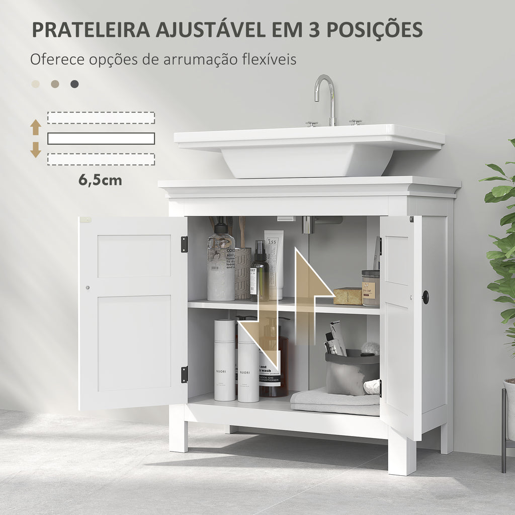 Móvel para Lavatório Pousar Móvel para Lavatório Moderno com Prateleira Ajustável e Portas Magnéticas 60x30x60 cm Branco — foto 5