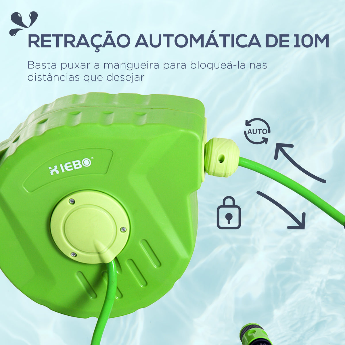 Carretel para Mangueira 10m+1m Enrolador de Mangueira Montado na Parede Enrolador Automático 180º Giratório 35,5x11,x5x27,5cm Verde — foto 5