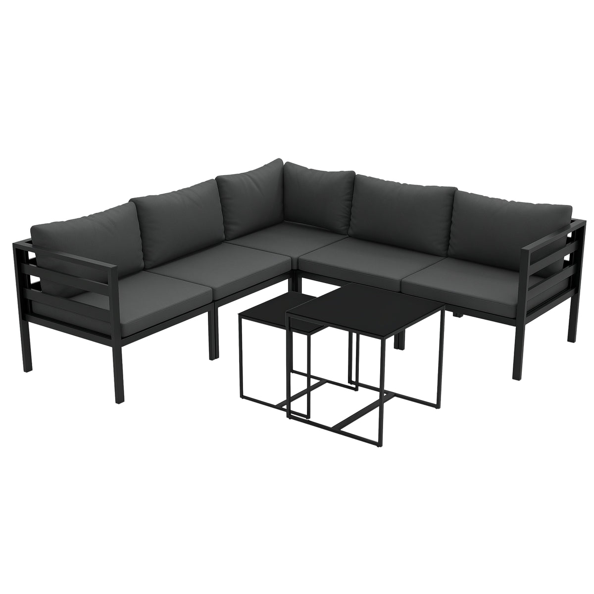 Conjunto de Móveis de Jardim 7 Peças Conjunto de Móveis de Terraço Inclui 4 Sofás de Exterior 1 Sofá de Canto e 2 Mesas de Centro com Almofadas para Pátio Cinza — foto 1