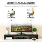 Suporte Elevado para Monitores de Madeira Ajustável em Comprimento e Ângulo para 2 Monitores Notebook 80-117x23,5x10cm Preto — foto 5