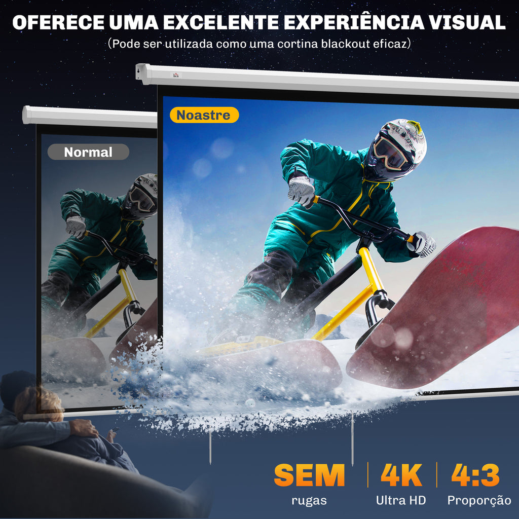 Ecrã de Projeção Manual 84 Polegadas Tela de Projeção Portátil Formato 4:3 Ângulo de Visão de 160° para Interior e Exterior Cinema em Casa 165x124 cm Branco — foto 4