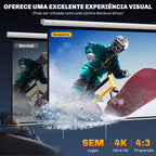 Ecrã de Projeção Manual 84 Polegadas Tela de Projeção Portátil Formato 4:3 Ângulo de Visão de 160° para Interior e Exterior Cinema em Casa 165x124 cm Branco — foto 4