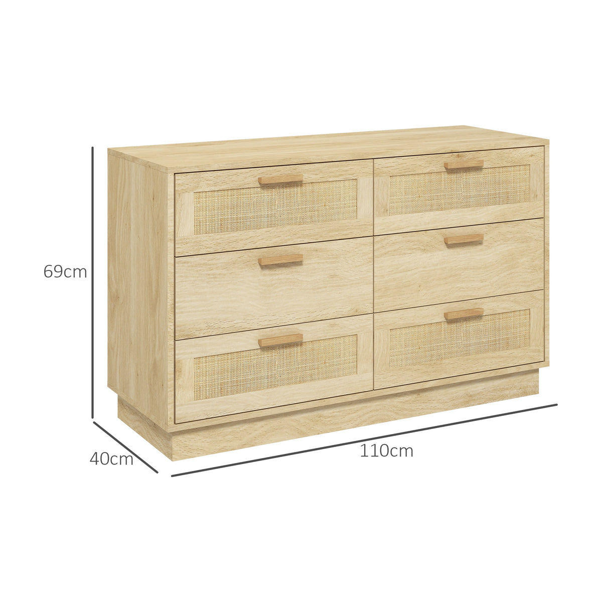 Cómoda para Quarto Cómoda de Madeira com 6 Gavetas de Vime Estilo Boêmio Cómoda para Corredor Sala de Estar Escritório 110x40x69 cm Carvalho — foto 3