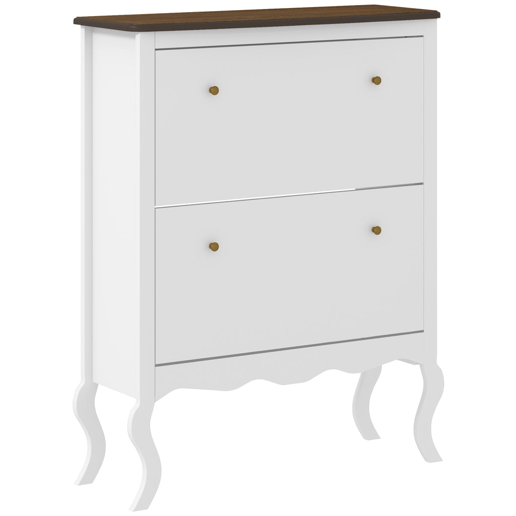 Móvel Sapateira Estilo Francês Sapateira de Entrada com 2 Gavetas Prateleiras Ajustáveis para 16 Pares de Sapato Sapateira Estreita para Corredor 84x29x109 cm Branco — foto 1