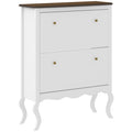 Móvel Sapateira Estilo Francês Sapateira de Entrada com 2 Gavetas Prateleiras Ajustáveis para 16 Pares de Sapato Sapateira Estreita para Corredor 84x29x109 cm Branco — foto 1